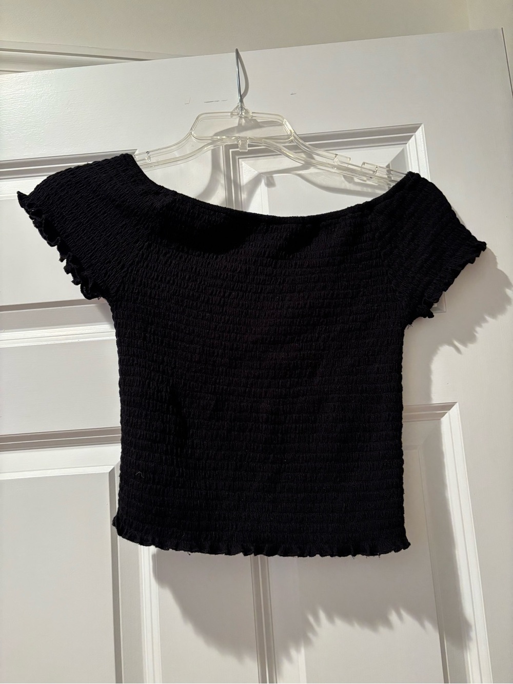 love on a hanger Black Off-Shoulder Smocked Crop Top